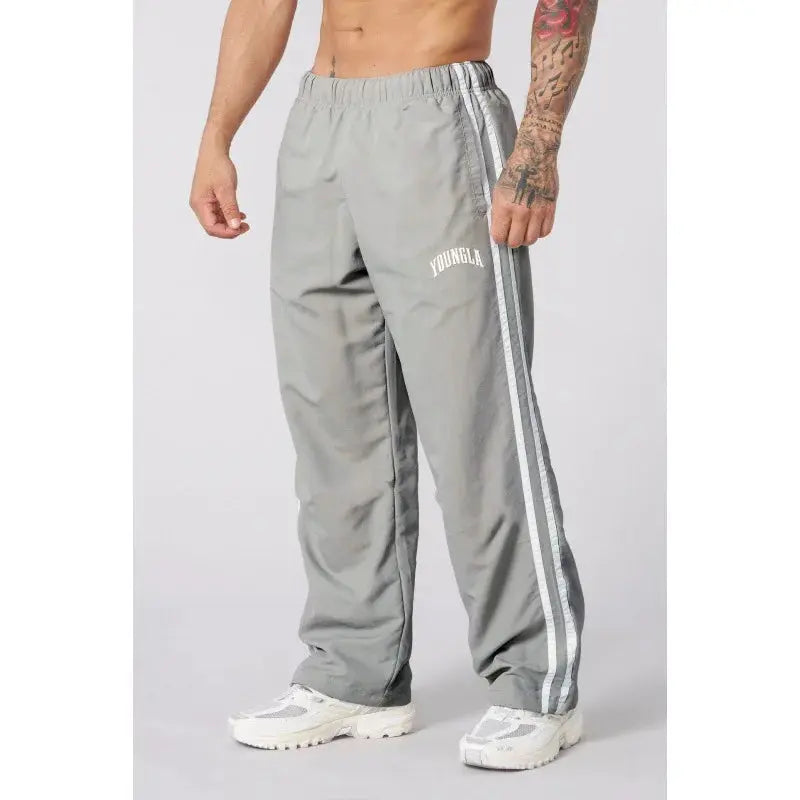 Men Double Side Stripe Quick Dry Wide Leg Track Pants Elastic Waist Straight Floor Length Gym Training Retro Loose Casual Sports