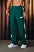 Men Double Side Stripe Quick Dry Wide Leg Track Pants Elastic Waist Straight Floor Length Gym Training Retro Loose Casual Sports