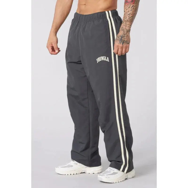 Men Double Side Stripe Quick Dry Wide Leg Track Pants Elastic Waist Straight Floor Length Gym Training Retro Loose Casual Sports